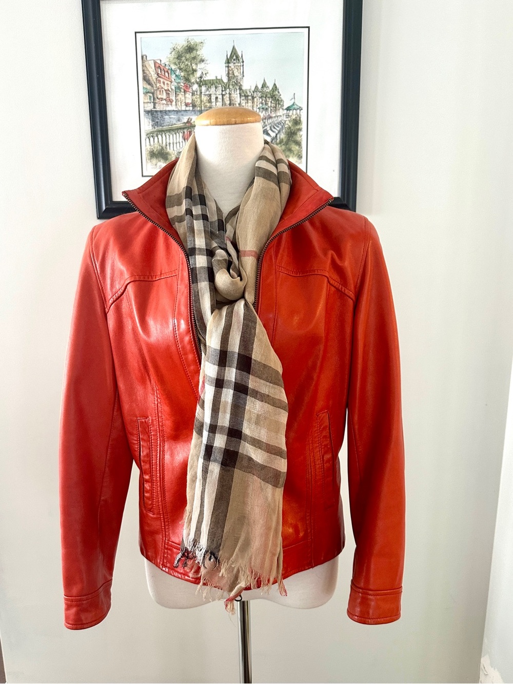 Vintage DANIER Women's Red Orange Italian Leather Zip-Front Moto Jacket -Size S - Picture 7 of 16